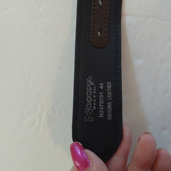 Nocona Mens Black leather belt Silver Buckle/ Conchos Brown inlay Sz.44 - Picture 5 of 9